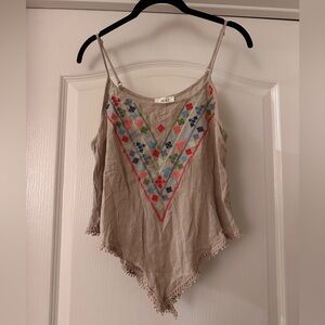 Love J beige colorful embroidered tank size medium